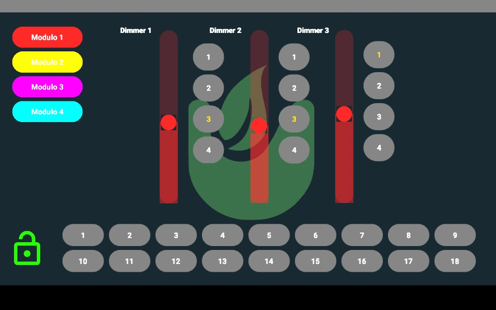Interfaz de control de domótica industrial SmartGlow en tablet, mostrando monitoreo de energía en tiempo real y gestión de racks eléctricos.